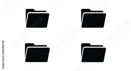 Four Black Folder Icons Arranged in a Square Pattern on White Background, Flat vector 