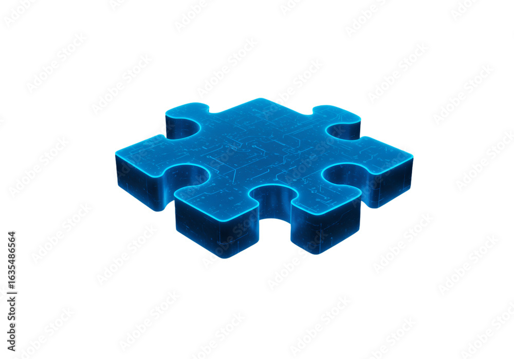 Obraz premium Isolated 3D Illustration of a Blue Puzzle Piece on a Transparent Background