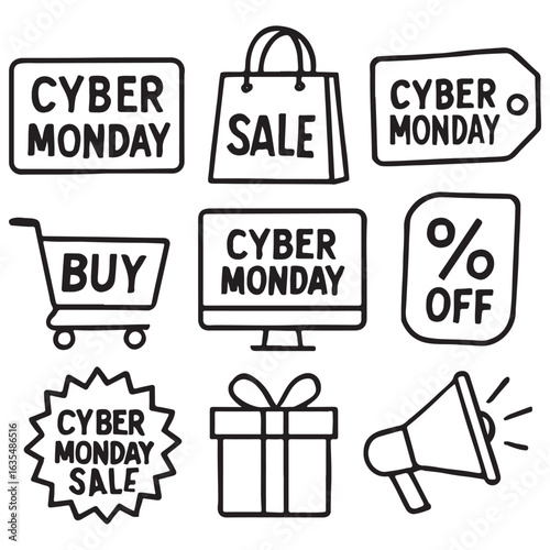 Cyber Monday icon set vector