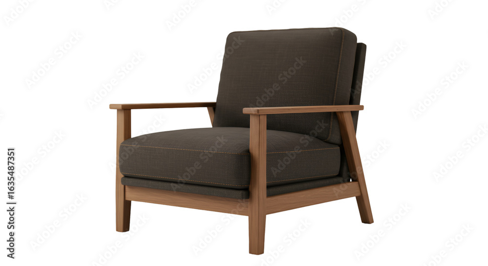 Fototapeta premium Isolated Brown Chair With Wooden Frame And Soft Fabric Against Black Background Illustration