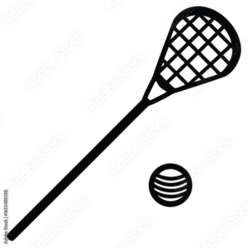 Clean line art illustration of a lacrosse stick with ball and netting