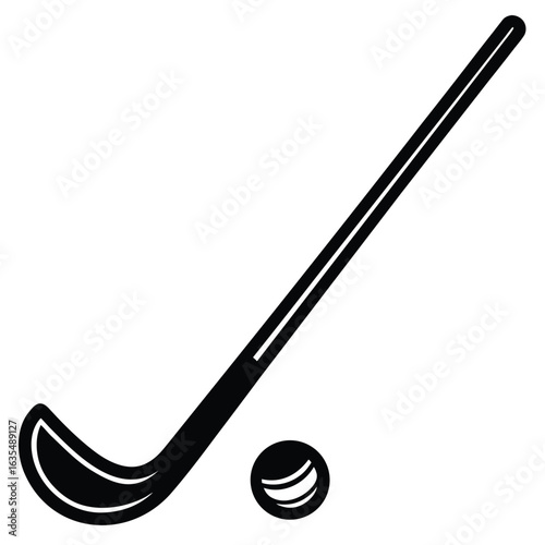 Clean line art illustration of a field hockey stick with a ball suitable for sports graphics and branding