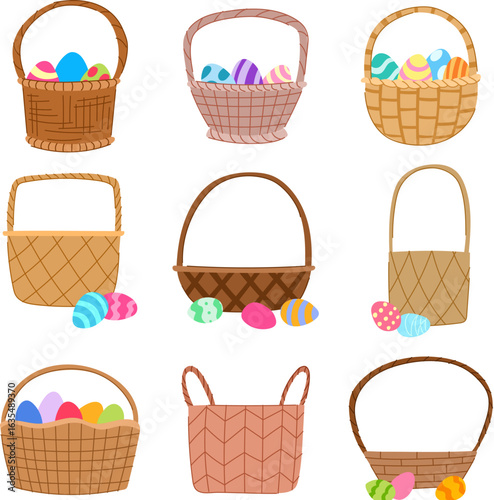 basket easter set cartoon vector illustration