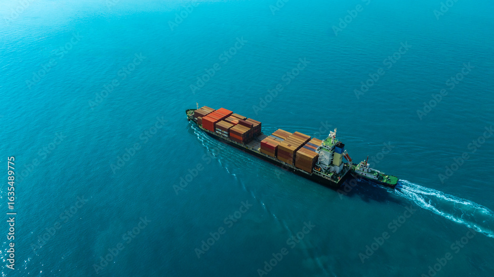 Fototapeta premium Aerial view of the freight shipping transport system cargo ship container. international transportation Export-import business, logistics, transportation industry concepts 