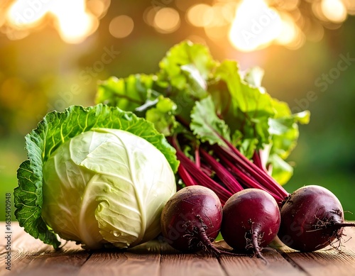 Fresh vegetables on wooden table