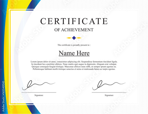 certificate minimalist gradient blue gold effect vector