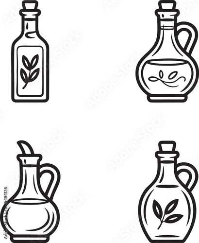 Set of Olive oil Outline vector illustration isolated On Transparent Background