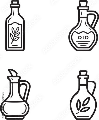 Set of Olive oil Outline vector illustration isolated On Transparent Background