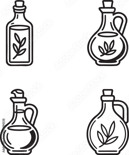 Set of Olive oil Outline vector illustration isolated On Transparent Background