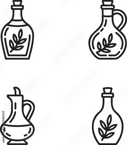 Set of Olive oil Outline vector illustration isolated On Transparent Background