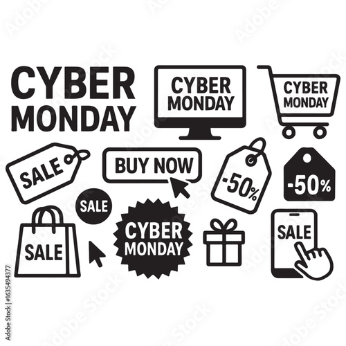 Cyber Monday icon set vector