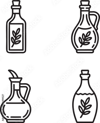 Set of Olive oil Outline vector illustration isolated On Transparent Background