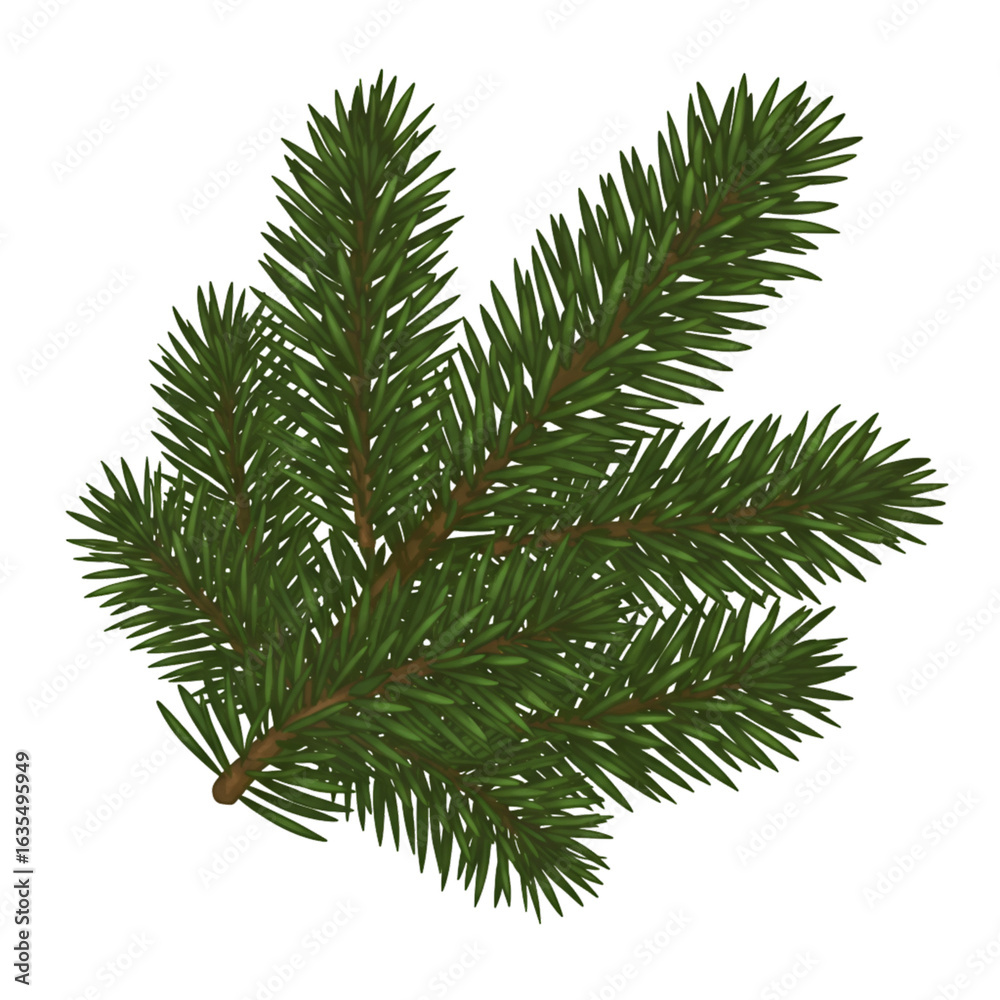 Naklejka premium Isolated Fir Branch Illustration With Green Needles and Brown Twig