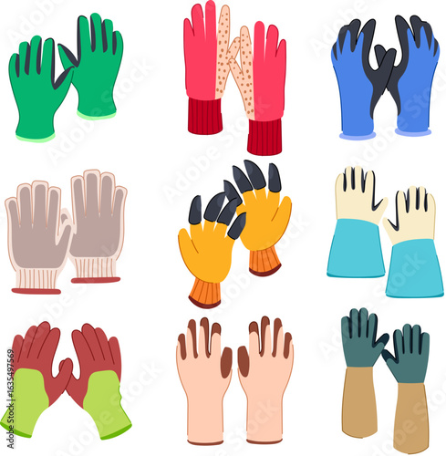 garden gloves set cartoon vector illustration