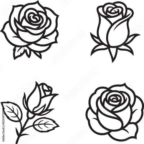 Wallpaper Mural Set of Rose Outline vector illustration isolated On Transparent Background Torontodigital.ca
