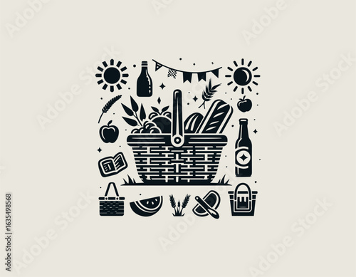 picnic basket icon vector logo