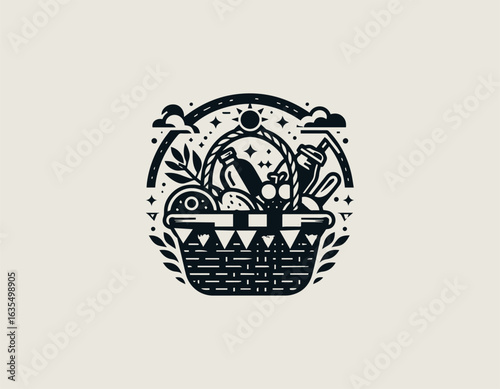picnic basket icon vector logo