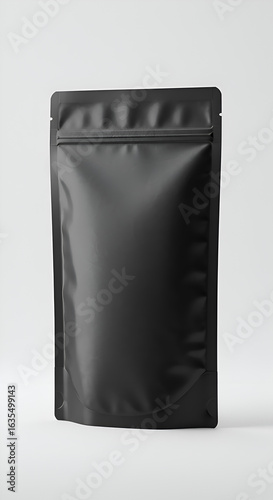 Photo of Black Matte Pouch Package with Zipper Isolated on White Background