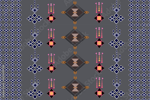 Geometric Ethnic Textile Repeating Diamond Shapes and Floral Accents
