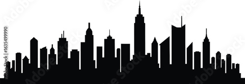elegant modern detailed professional high quality Black Silhouette of a City Skyline on Transparent Background