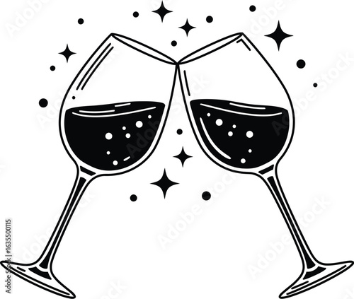 modern detailed professional high quality Transparent Silhouette of Two Toasting Wine Glasses on Transparent Background
