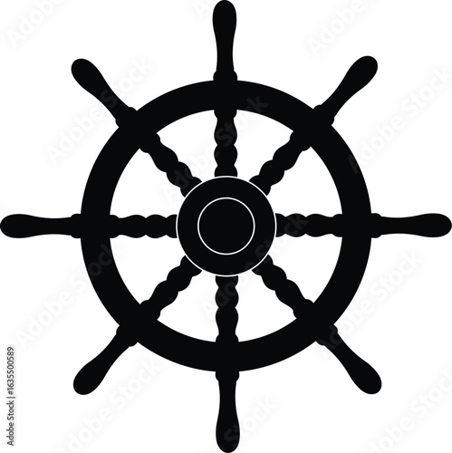 high quality A Simple Elegant Black Silhouette of a Ship s Wheel on a Transparent Background