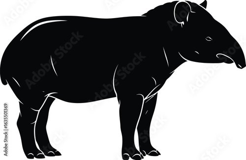 Silhouette of a tapir, vector illustration for wildlife and conservation designs, tropical animal