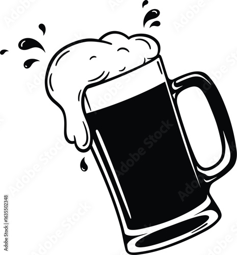 modern detailed professional high quality Illustration of a Mug with Frothy Beer on Transparent Background silhouette