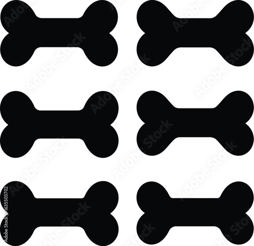 elegant modern detailed professional high quality Six Black Silhouettes of Dog Bones on Transparent Background