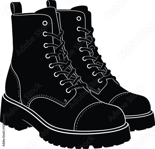 clean stylish elegant modern detailed professional high quality Black Boots on Transparent Background Silhouette Style