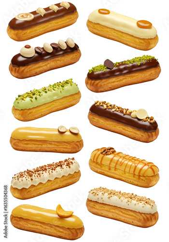 Isolated eclairs Collection with Transparent Background Dessert Photo