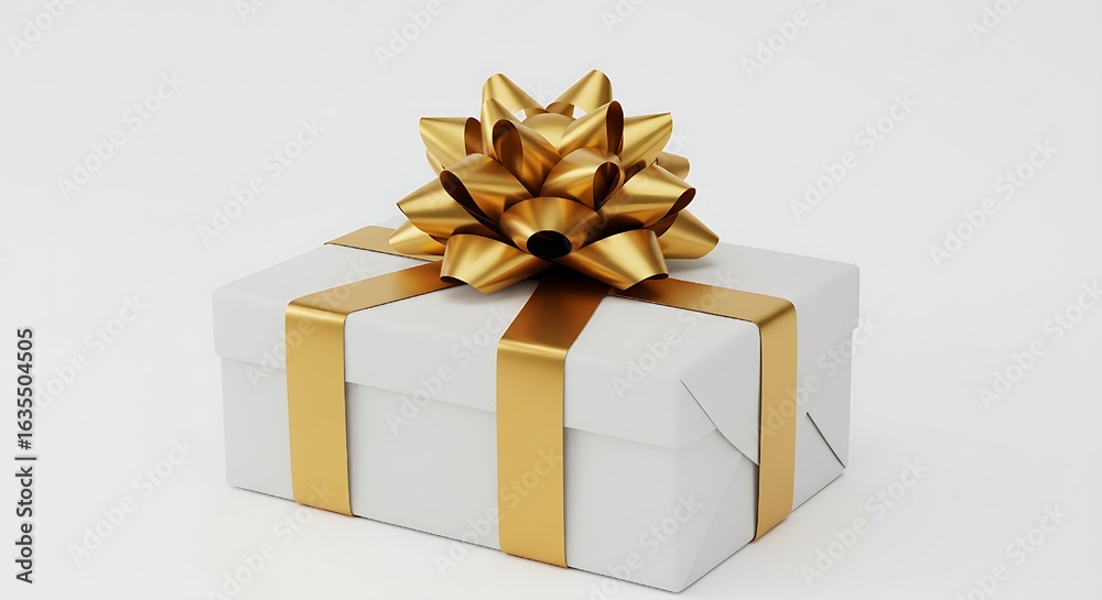 Obraz premium Elegant Gift Box with Golden Bow Isolated on White Background.