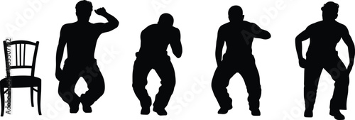 Silhouette of Man Standing Up from Chair Sequence, Body Movement Transition, Rising Pose Illustration, Exercise, Motion Study, Physical Activity Concept