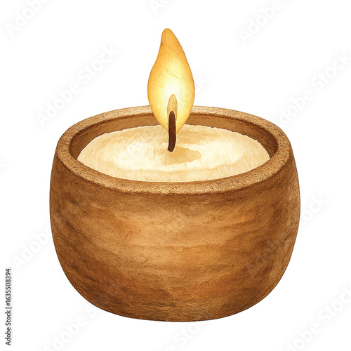 Aromatic candle in wooden holder watercolor 