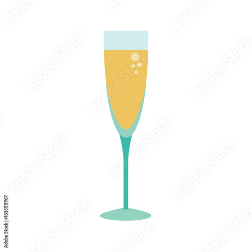 Watercolor champagne flute on white background for wedding holiday or festive drink designs