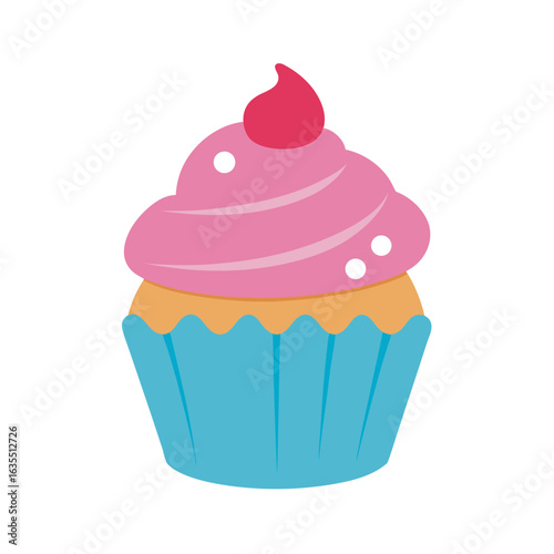 Watercolor cupcake topped with frosting on white background for sweet bakery illustrations
