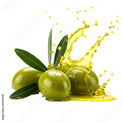Wallpaper Mural Fresh green olives with twigs and olive oil splashes, perfect for food and Mediterranean design concepts. isolated on white or transparent background. PNG format. Torontodigital.ca