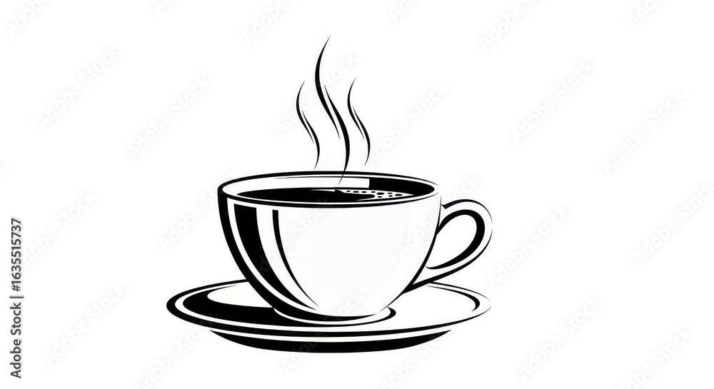 Obraz premium Elegant stylized coffee cup artwork with rising steam on a saucer isolated