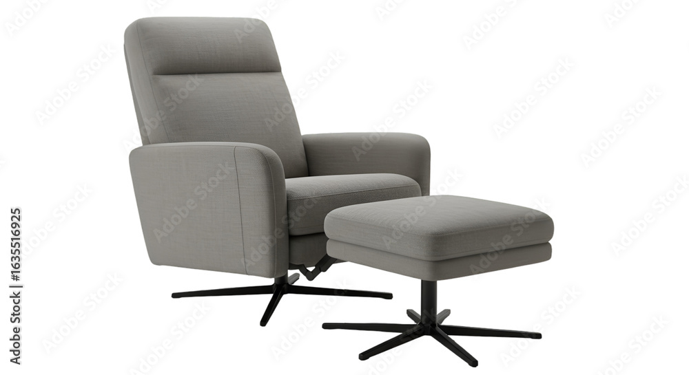 Fototapeta premium Isolated Gray Recliner Chair with Ottoman on a Transparent Background Photo