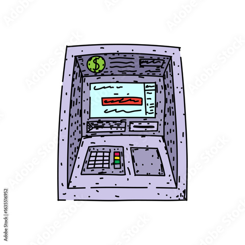 withdraw atm machine sketch hand drawn vector