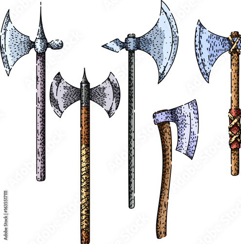 axe medieval set sketch hand drawn vector