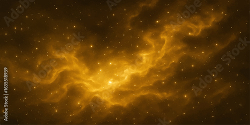 An abstract, deep blue galaxy background with bright, starry light and a vibrant nebula