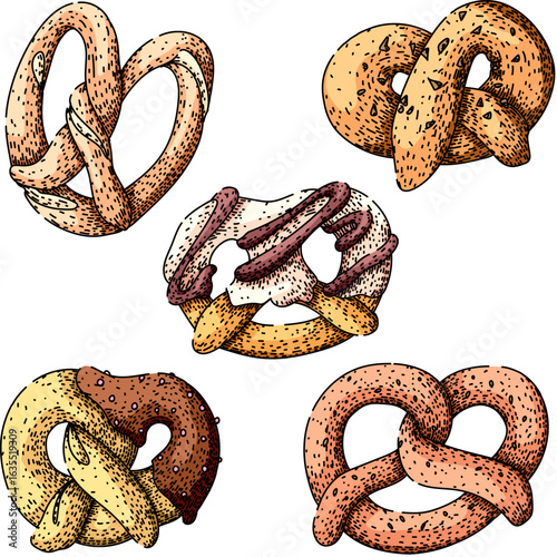 pretzel set sketch hand drawn vector