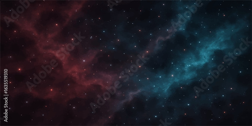 An expansive view of a starry night sky, filled with a deep blue nebula and bright constellations across the cosmos