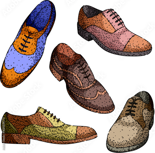 shoe leather set sketch hand drawn vector