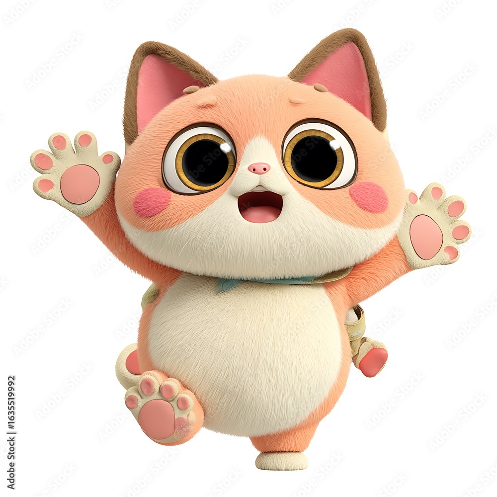 Fototapeta premium Playful Chubby 3D Rendered Orange Cartoon Cat with Big Eyes