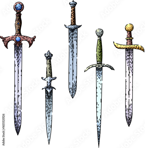 sword medieval set sketch hand drawn vector