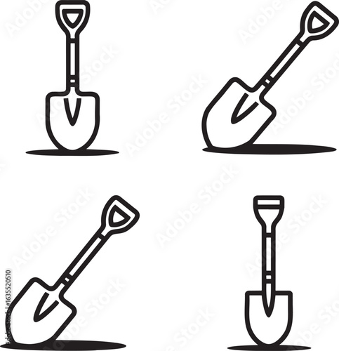 Set of Shovel Outline vector illustration isolated On Transparent Background