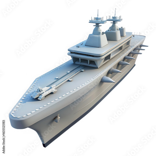 Futuristic Aircraft Carrier 3D Model Render warship isolated on a transparent background