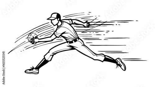 Illustration of baseball player throwing ball vector art for sports design and athletic concept use